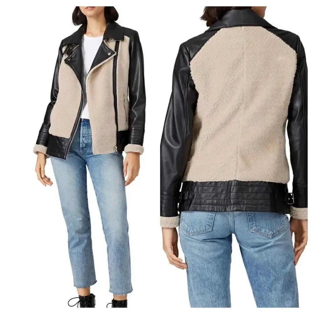 Slate & Willow Faux Sherpa Aviator Leather  Jacket